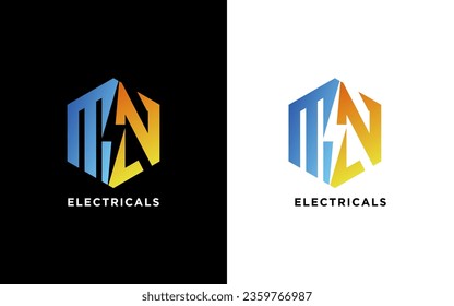 MN Concepto de logotipo inicial con vector de plantilla eléctrica