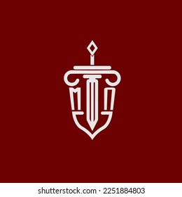 MN initial logo monogram design for legal lawyer vector image with sword and shield