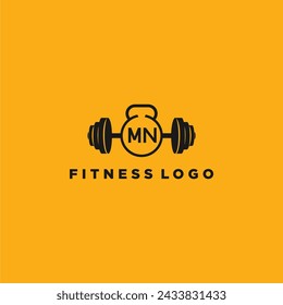 MN initial monogram for fitnes or gym logo with creative barbell design