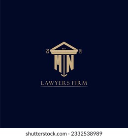 Logotipo inicial de la firma de ley monograma MN con diseño de hitos