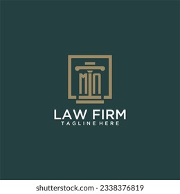 Logotipo de monograma inicial MN para la firma de abogados con diseño de hitos en cuadrado creativo