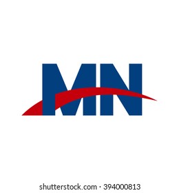 MN initial overlapping swoosh letter logo blue red