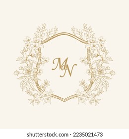MN Initial Wedding Monogram Logo Crest, Wedding Logo Design, Custom Wreath Wedding Monogram, Crest Initial Wedding Logo