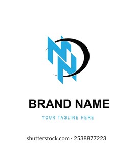 MN initials logo with sharp curved line frame