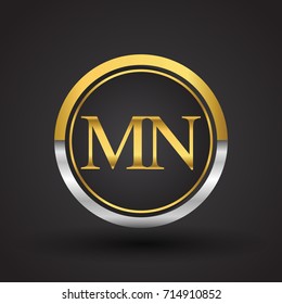 MN Letter logo in a circle, gold and silver colored. Vector design template elements for your business or company identity.