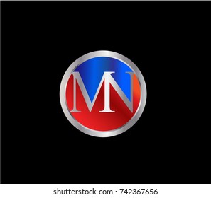 MN Letter logo Design in a circle. Blue Red and silver colored
