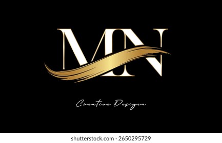 MN Letter Monogram Logo – Elegant Gold Brush Stroke Letter mark for Luxury Branding, Fashion, Boutique  Premium Identity Design
