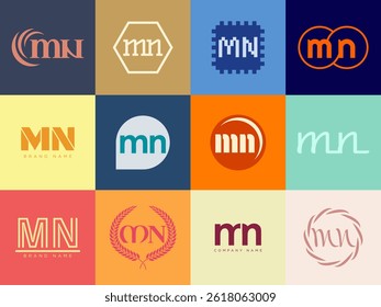 MN logo company template. Letter m and n logotype. Set different classic serif lettering and modern bold text with design elements. Initial font typography. Collection trendy business identity.