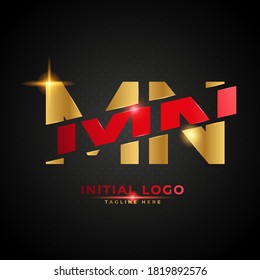 MN logo. Initial letter MN with red and gold color. Luxury slice logo design concept, fit for company and bussness.
