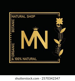 The "MN" logo is a luxurious, nature-inspired design featuring elegant floral elements, symbolizing style, beauty, and sustainability. This versatile logo is perfect for high-end fashion brands