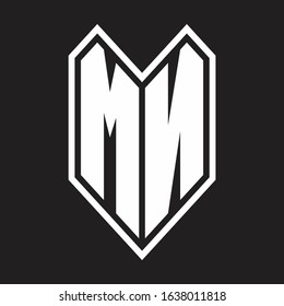 MN Logo monogram with emblem line style isolated on black background