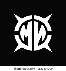 MN Logo monogram with four pieces circle slice design template on Black Background
