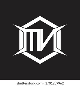 Monograma del logotipo de MN con hexágono y plantilla de diseño de cuatro ejes