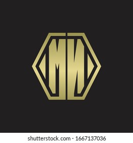 MN Logo monogram with hexagon line rounded design template with gold colors