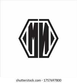 Monograma del logotipo de MN con plantilla de diseño redondeado de línea hexagonal sobre fondo blanco