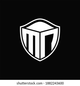MN Logo monogram shield shape with outline rounded design template on black background