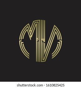 MN Logo monogram triple ribbon style line design template isolated with gold color