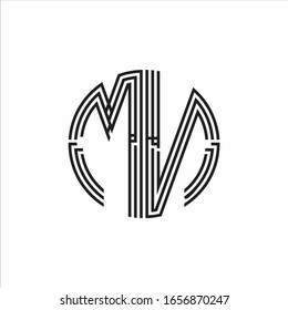 Plantilla de diseño de línea de tres cintas de logotipo MN aislada en fondo blanco