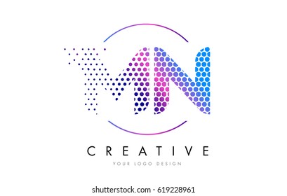 MN M N Pink Magenta Dotted Bubble Letter Logo Design. Dots Lettering Vector Illustration