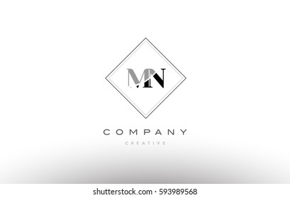 mn m n  retro vintage black white alphabet company letter logo line design vector icon template 