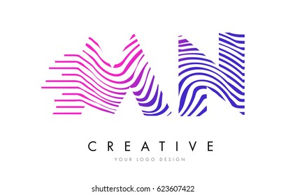 MN M N Zebra Letter Logo Design with Black and White Stripes Vector