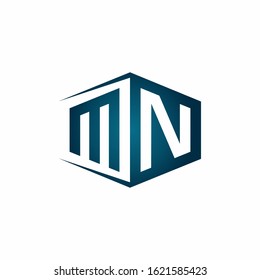 MN monogram logo with hexagon shape and negative space style ribbon design template