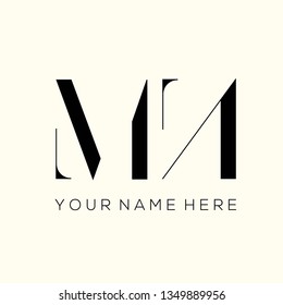 MN monogram.Typographic logo with serif letter m and letter n.Uppercase lettering icon isolated on light color background.Modern, elegant style alphabet branding sign.Customized font.