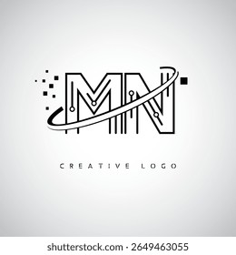 MN Orbit Monogram Logo - Futuristic Minimal Letter mark with Circular Line Art, Tech-Inspired Dots and Space Motion Concept for Modern Branding Identity (Logotipo de Monograma de Órbita MN - Marca de Letra Mínima Futurista com Linha de Arte Circular, Pontos Inspirados na Tecnologia e Conceito de Movimento Espacial para Identidade de Marca Moderna)