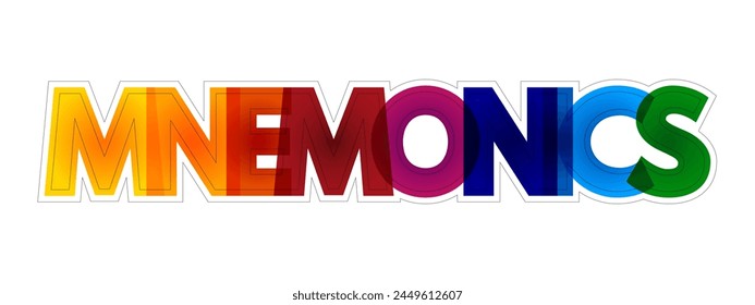 Mnemonics - instructional strategy designed to help students improve their memory of important information, colourful text concept background