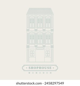 Ilustración vectorial de línea mínima de una fachada de una tienda del patrimonio de la vieja escuela en color pastel. Para propuesta de concepto, diseño, postal, Anuncio, redes sociales
