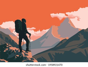 mnimalis hiking mountain silhouette vector