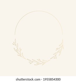 Mnimalistic golden frame with leaves. Wedding luxury template. Vector isolated illustration.