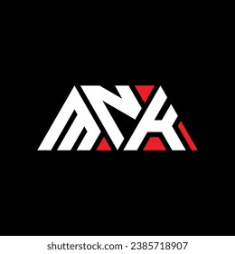 MNK triangle letter logo design with triangle shape. MNK triangle logo design monogram. MNK triangle vector logo template with red color. MNK triangular logo Simple, Elegant, and Luxurious design.