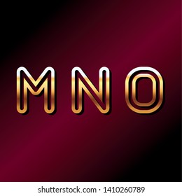 MNO alphabet gold fonts on red background vector illustration