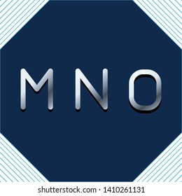 MNO metallic font with lines in corners vector illustration