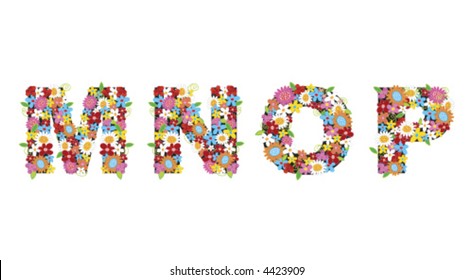 MNOP spring flowers (vector) - illustration / part of a full alphabet set