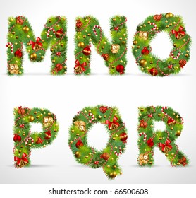 MNOPQR, vector christmas tree font