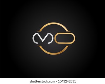 MO circle Shape Letter logo Design in silver gold color