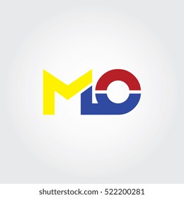 MO flat initial letter logo combining yellow, blue and red