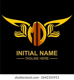 MO Golden Wing Emblem Logo with elegant gold wings, sleek and modern design. Ideal for branding, creative projects, luxury businesses, or artistic ventures.
