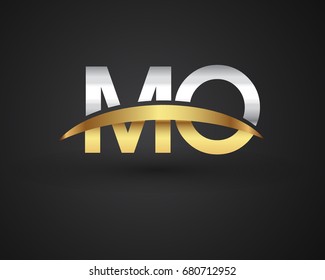 MO initial logo company name colored gold and silver swoosh design. vector logo for business and company identity.
