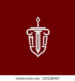 MO initial logo monogram design for legal lawyer vector image with sword and shield