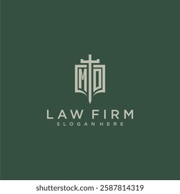 MO initial monogram for law firm with sword and shield logo image