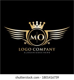 Letra MO inicial con plantilla de logotipo de ala real.