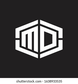 MO Logo monogram with hexagon shape and piece line rounded design tamplate