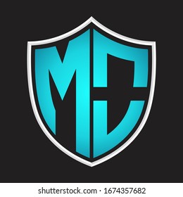 MO Logo monogram with shield shape isolated blue colors on outline design template