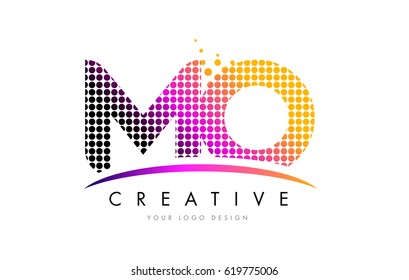 MO M O Dots Letter Logo Design with Magenta Bubble Circles and Swoosh