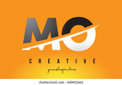 MO M O Letter Modern Logo Design with Swoosh Cutting the Middle Letters and Yellow Background.