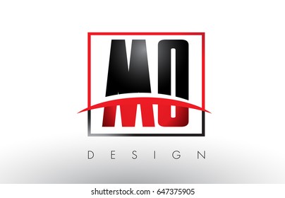 MO M O Logo Letters with Red and Black Colors and Swoosh. Creative Letter Design Vector.