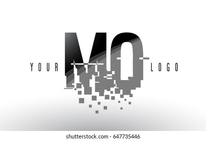MO M O Pixel Letter Logo with Digital Shattered Black Squares. Creative Letters Vector Illustration.